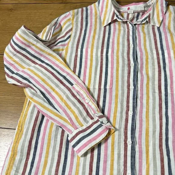 Boden Womens Linen Multicolor Striped Button Up Shirt Size 8 Staple Work - Picture 3 of 6